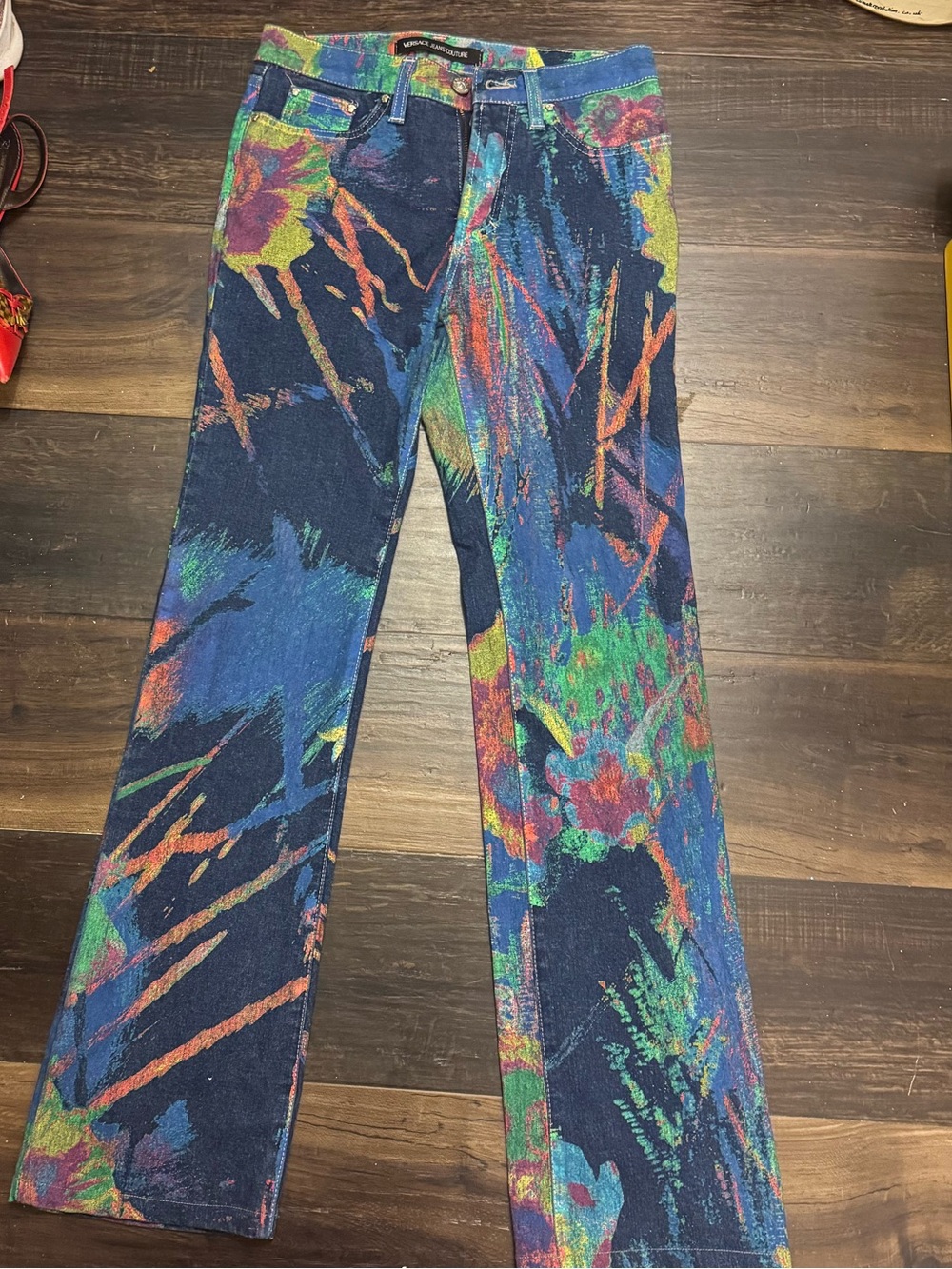 Versace Women’s Multicolor Abstract Print Jeans - Blue Multicolor